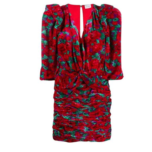 MAGDA BUTRYM Mundo Ruched Floral Velvet Mini Dress Red Multi Size US 6 - Picture 15 of 15